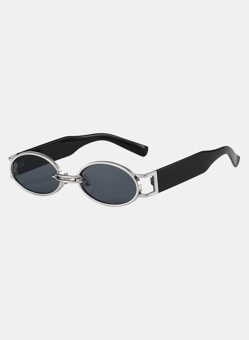 korico Altra Black Silver Semi Rimless Oval Sunglasses - Image 1
